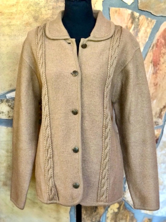 Worthington Sweaters - Classic Wool Cardigan WORTHINGTON Button Front Collared Sweater Tan (Large)